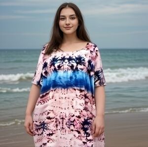 ELOQUII TROPICAL PALM KIMONO DRESS SZ 16 1X